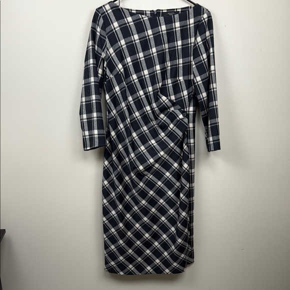 🎀Weekend Max Mara Navy Plaid Midi sheath Dress - Picture 6 of 11